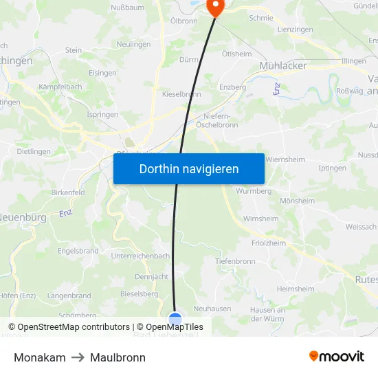 Monakam to Maulbronn map