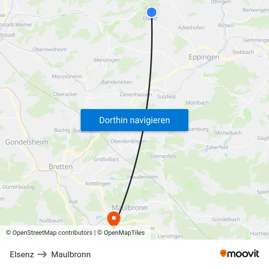 Elsenz to Maulbronn map