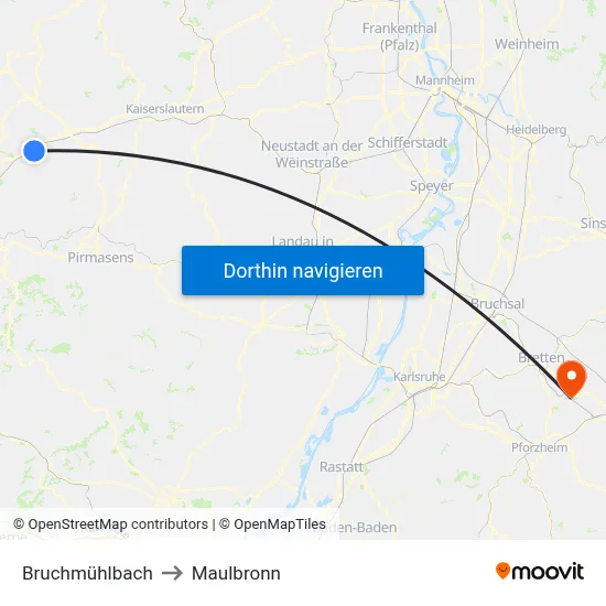 Bruchmühlbach to Maulbronn map