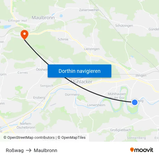 Roßwag to Maulbronn map
