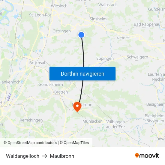 Waldangelloch to Maulbronn map