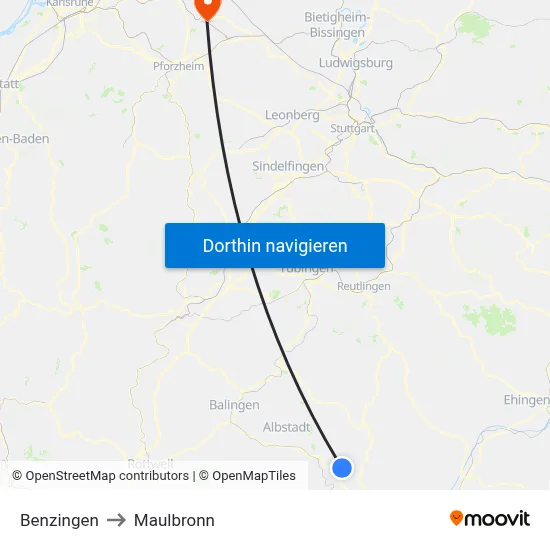 Benzingen to Maulbronn map
