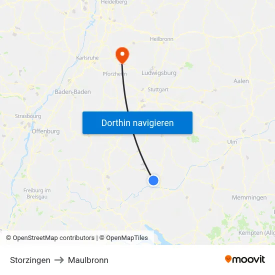 Storzingen to Maulbronn map