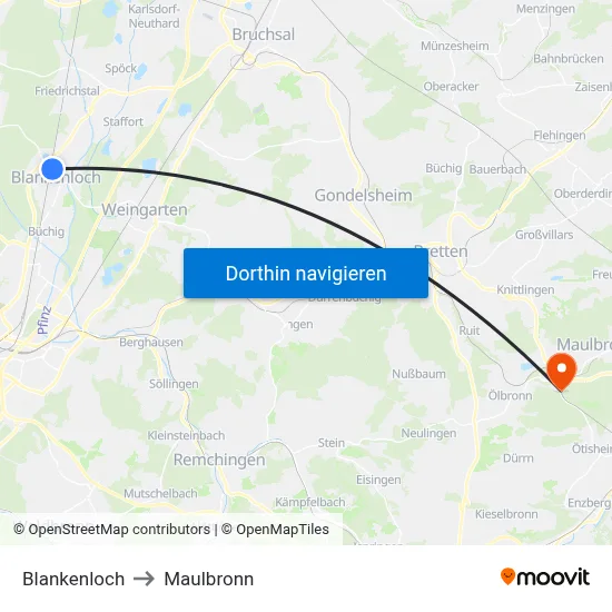 Blankenloch to Maulbronn map