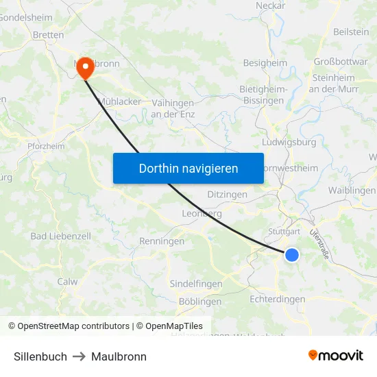 Sillenbuch to Maulbronn map