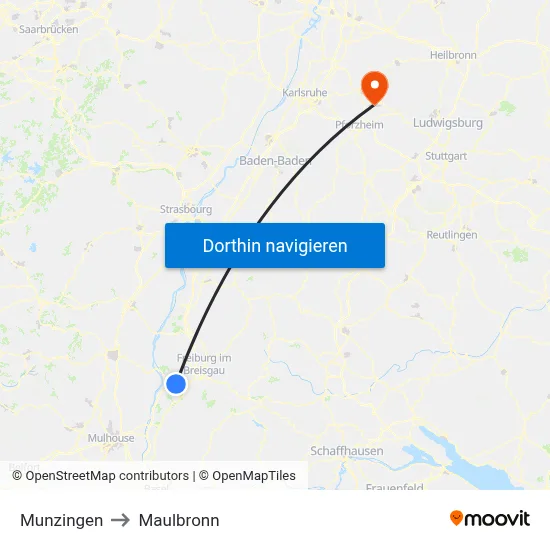 Munzingen to Maulbronn map