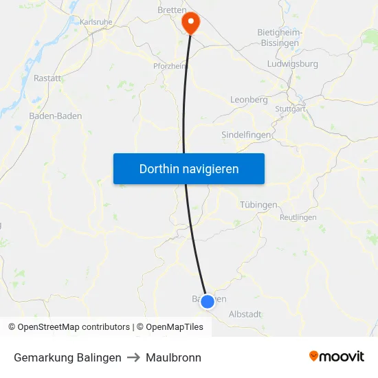 Gemarkung Balingen to Maulbronn map