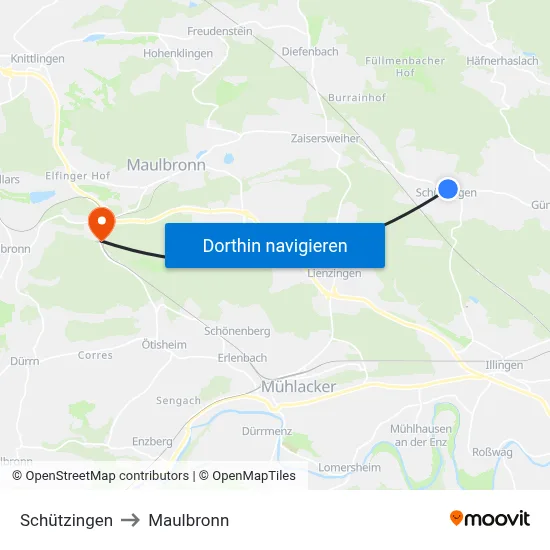 Schützingen to Maulbronn map