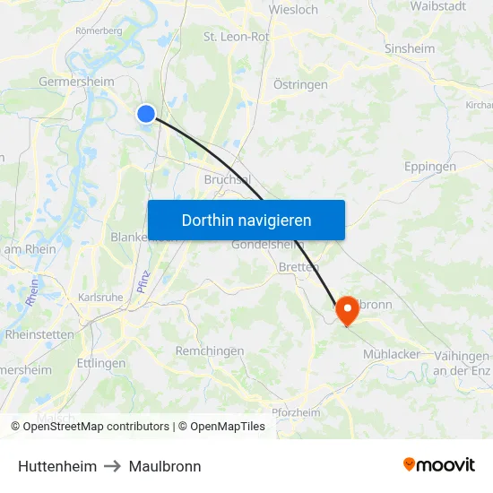 Huttenheim to Maulbronn map