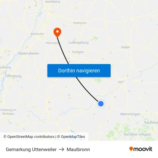 Gemarkung Uttenweiler to Maulbronn map