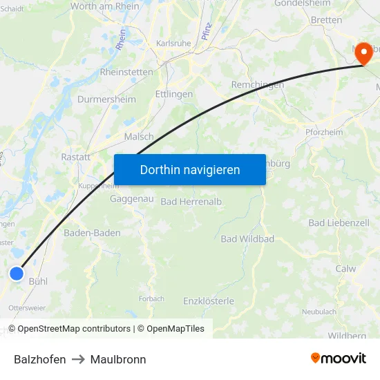 Balzhofen to Maulbronn map