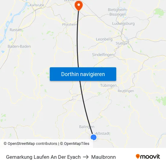 Gemarkung Laufen An Der Eyach to Maulbronn map