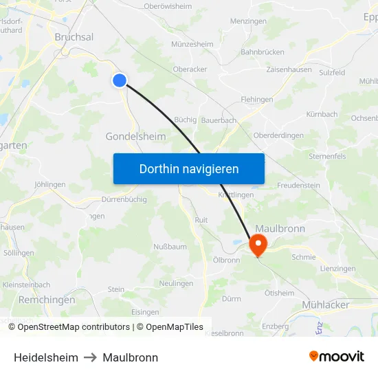 Heidelsheim to Maulbronn map