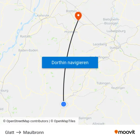 Glatt to Maulbronn map