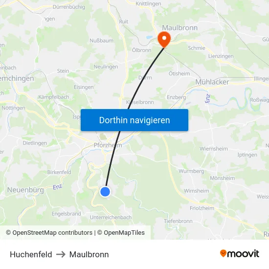 Huchenfeld to Maulbronn map