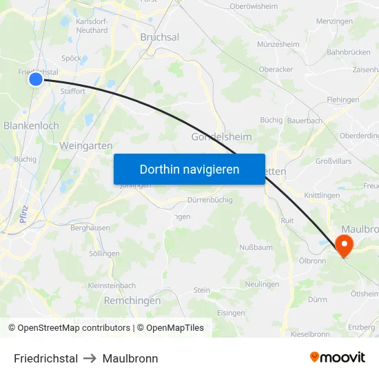 Friedrichstal to Maulbronn map