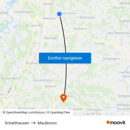Schatthausen to Maulbronn map