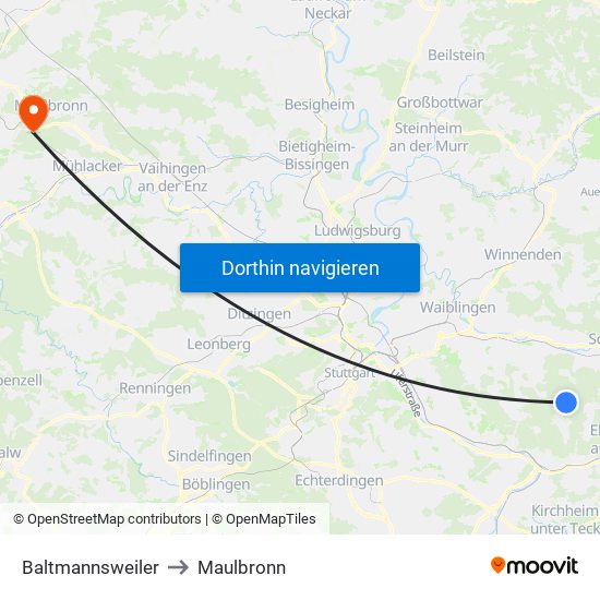 Baltmannsweiler to Maulbronn map