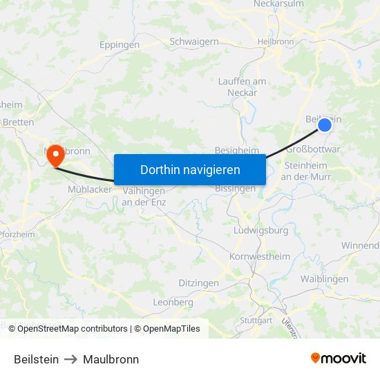 Beilstein to Maulbronn map