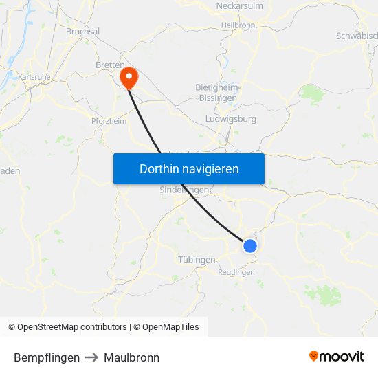 Bempflingen to Maulbronn map