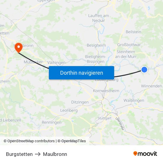 Burgstetten to Maulbronn map