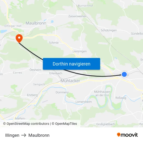 Illingen to Maulbronn map