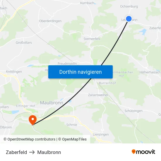 Zaberfeld to Maulbronn map