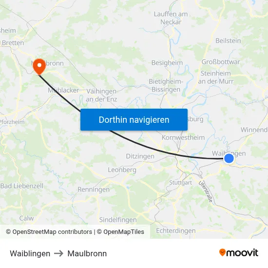 Waiblingen to Maulbronn map