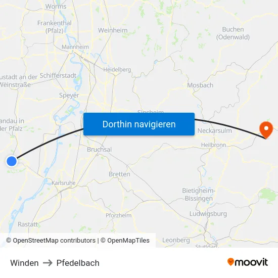 Winden to Pfedelbach map