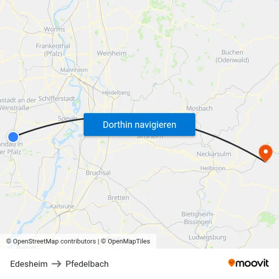 Edesheim to Pfedelbach map