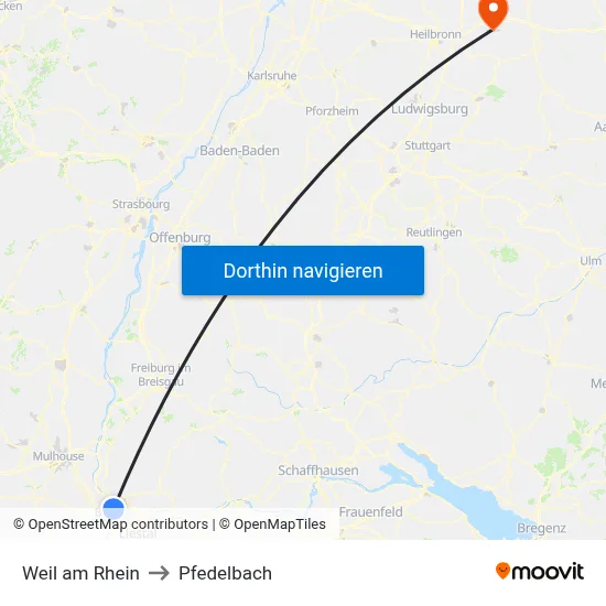 Weil am Rhein to Pfedelbach map