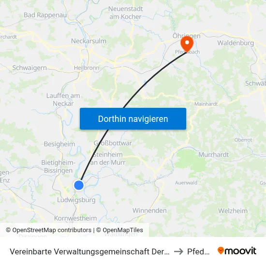 Vereinbarte Verwaltungsgemeinschaft Der Stadt Freiberg am Neckar to Pfedelbach map