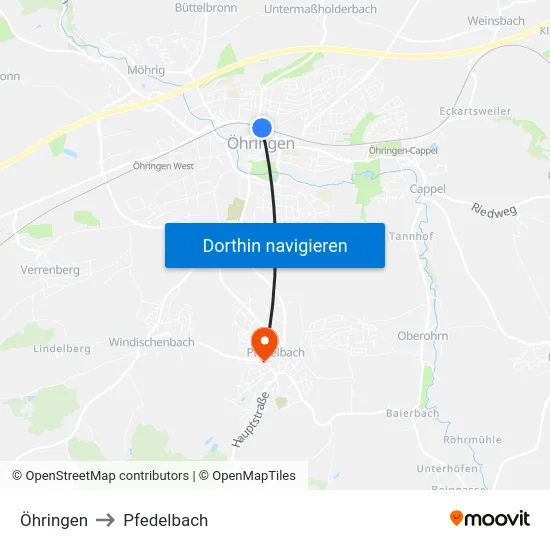 Öhringen to Pfedelbach map