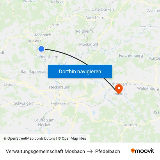 Verwaltungsgemeinschaft Mosbach to Pfedelbach map