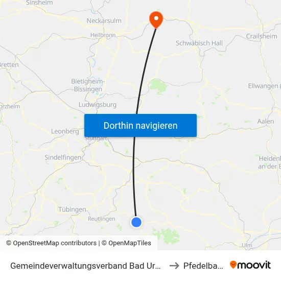 Gemeindeverwaltungsverband Bad Urach to Pfedelbach map