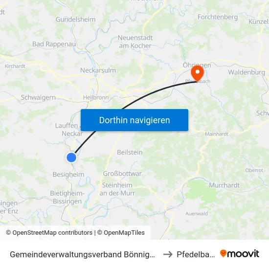 Gemeindeverwaltungsverband Bönnigheim to Pfedelbach map