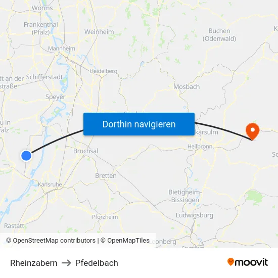 Rheinzabern to Pfedelbach map