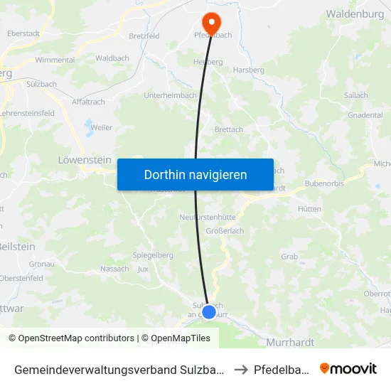 Gemeindeverwaltungsverband Sulzbach to Pfedelbach map