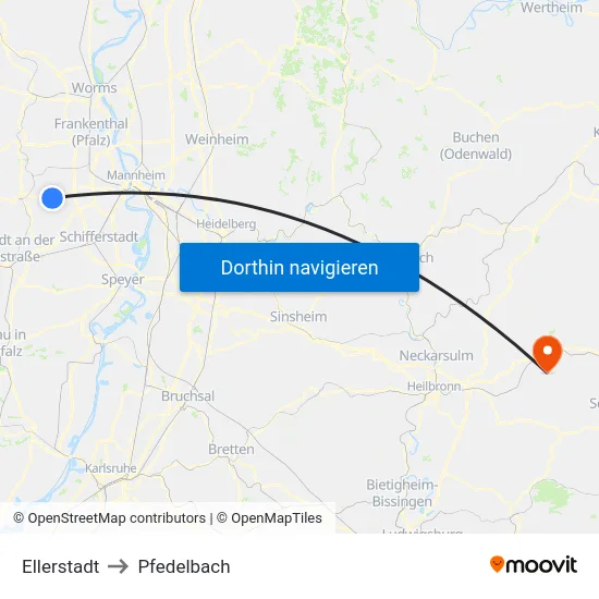Ellerstadt to Pfedelbach map