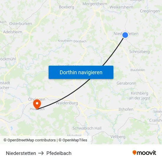 Niederstetten to Pfedelbach map