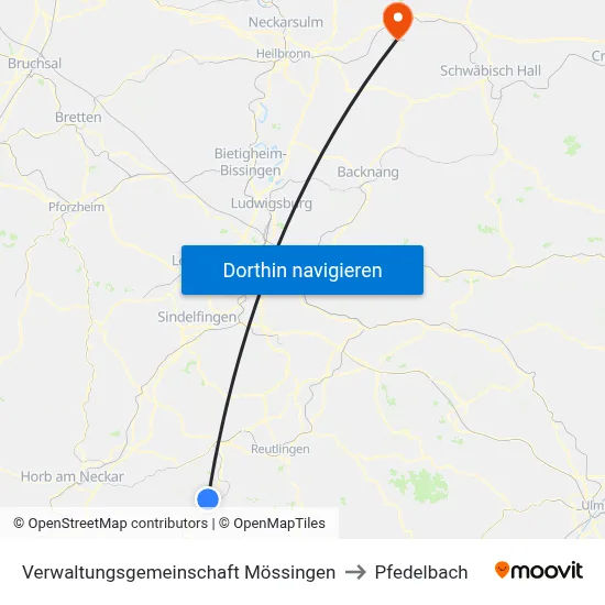 Verwaltungsgemeinschaft Mössingen to Pfedelbach map