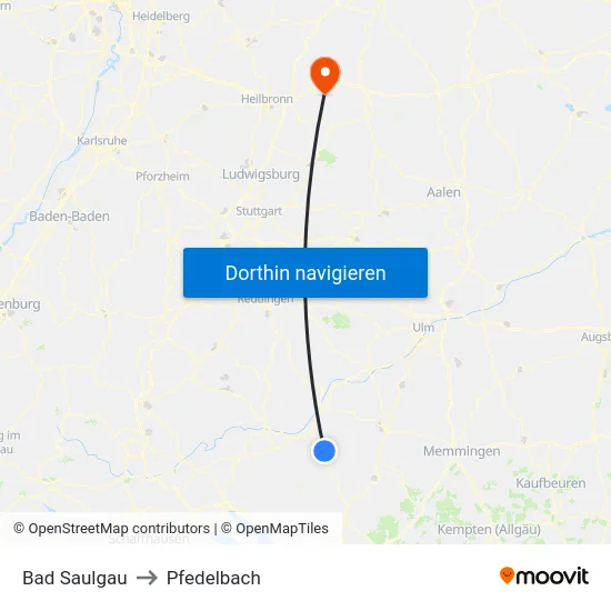 Bad Saulgau to Pfedelbach map