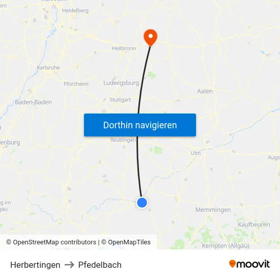 Herbertingen to Pfedelbach map