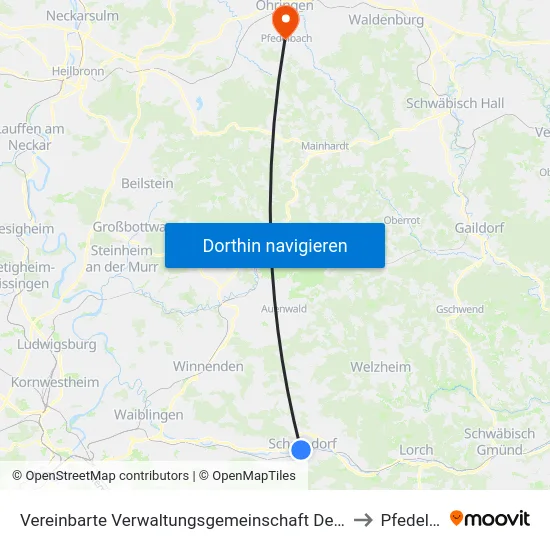Vereinbarte Verwaltungsgemeinschaft Der Stadt Schorndorf to Pfedelbach map