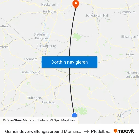 Gemeindeverwaltungsverband Münsingen to Pfedelbach map