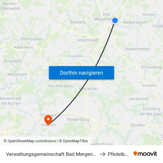 Verwaltungsgemeinschaft Bad Mergentheim to Pfedelbach map