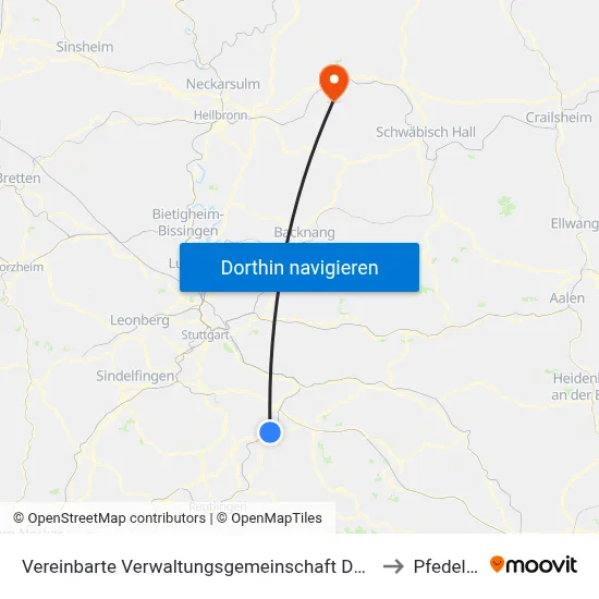 Vereinbarte Verwaltungsgemeinschaft Der Stadt Nürtingen to Pfedelbach map