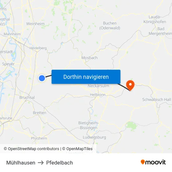 Mühlhausen to Pfedelbach map