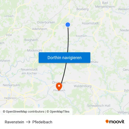 Ravenstein to Pfedelbach map