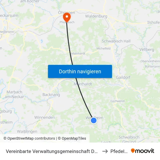 Vereinbarte Verwaltungsgemeinschaft Der Stadt Welzheim to Pfedelbach map